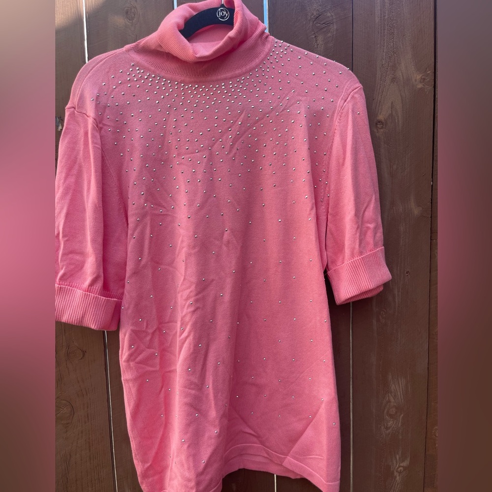 Pink Studded Turtleneck Sweater